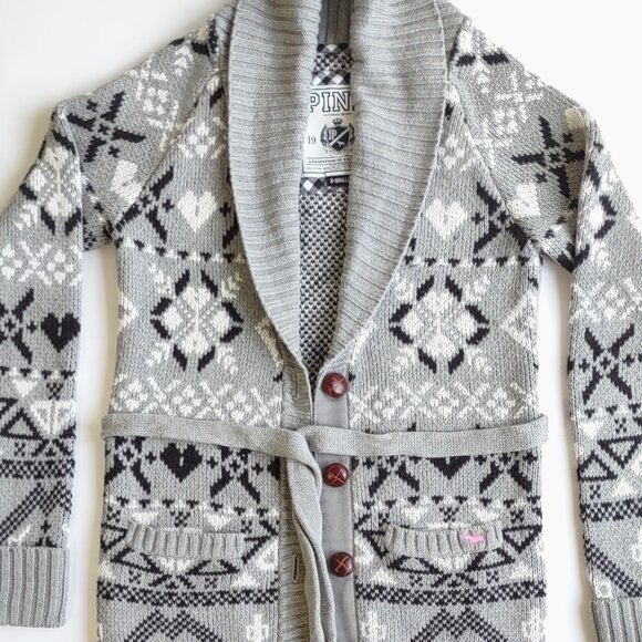 PINK Victoria's Secret Fair Isle Cozy Cardigan Boho Cabincore Indie Chic Size XS - Picture 5 of 9